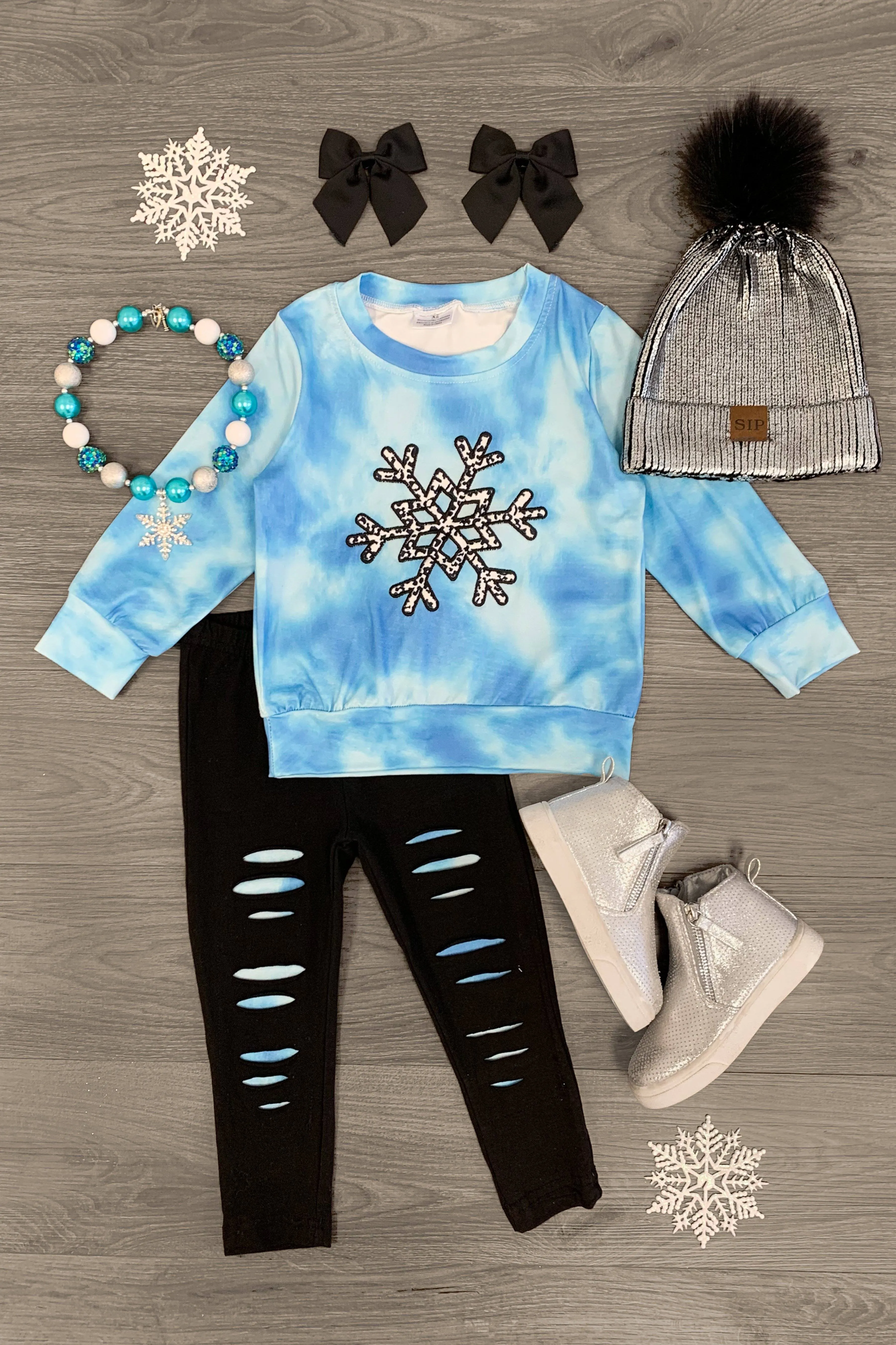 Leopard Snowflake Distressed Legging Set