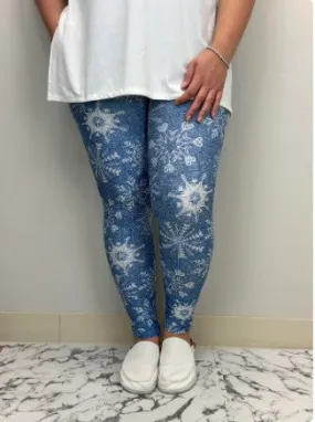 Light Blue Snowflake Leggings w/Pockets - #5550-5552