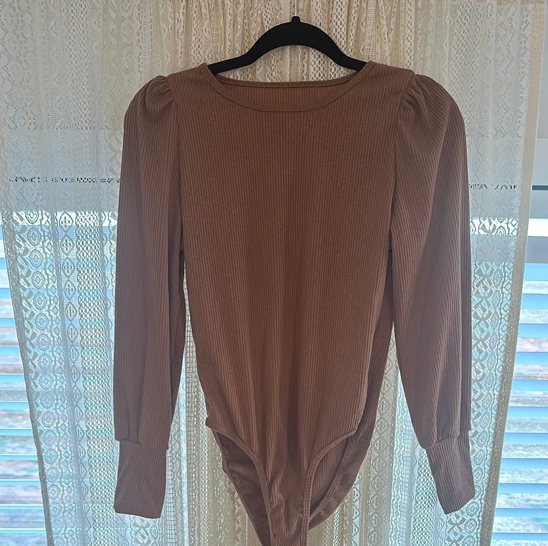 Light Brown Ribbed Bodysuit