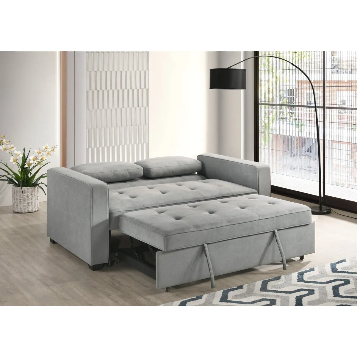 Light Grey Contemporary Sofa Bed with 2 Pillows