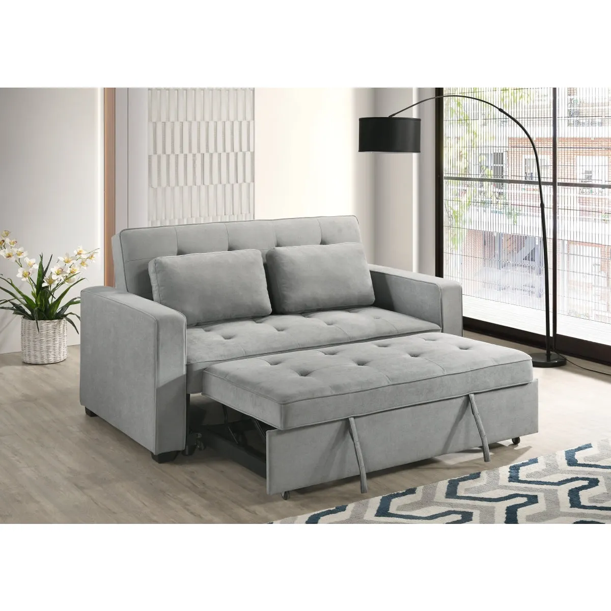 Light Grey Contemporary Sofa Bed with 2 Pillows