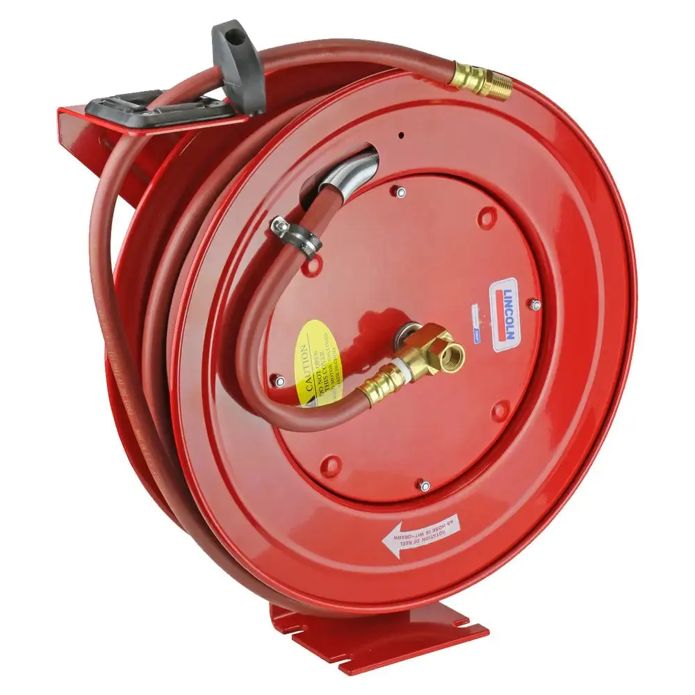 Lincoln 3MJK4 Spring Return Hose Reel, Air, Water (300 psi, 50 ft, 3/8" ID)