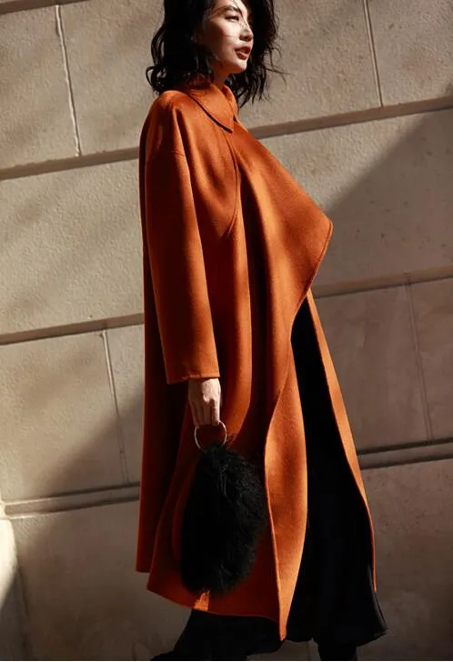 Long Wool Coat Warm Women woolen Coat 3352