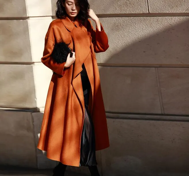 Long Wool Coat Warm Women woolen Coat 3352