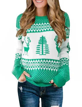 LookbookStore Women Ugly Christmas Tree Reindeer Holiday Knit Sweater Pullover