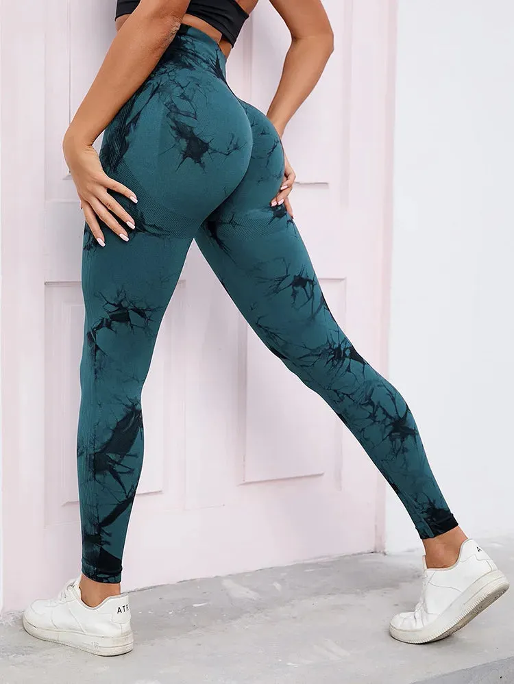 Marbling Tie-Dye Seamless Gym Women's Athletic Leggings