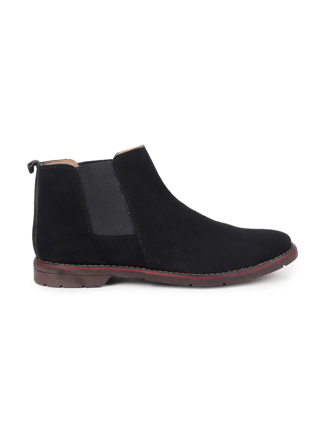 Men Black Suede Leather Slip On Chelsea Boots