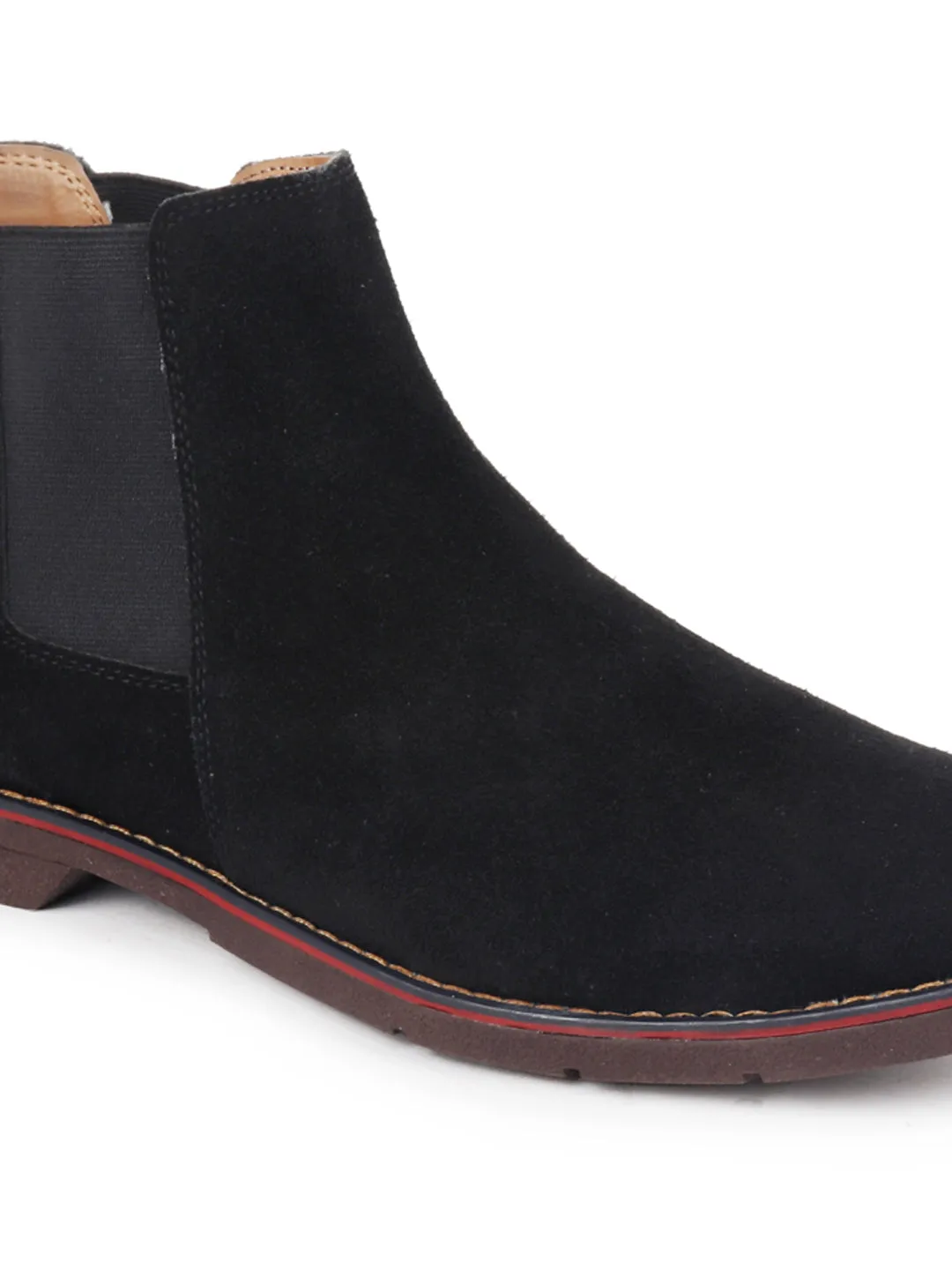 Men Black Suede Leather Slip On Chelsea Boots