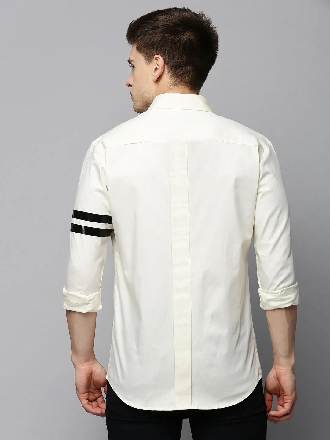 Men Cream Solid Casual Shirt