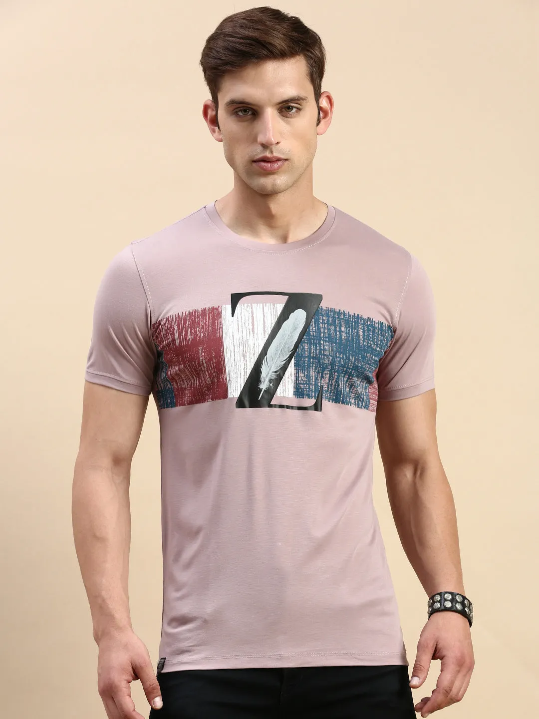 Men Mauve Printed T Shirt