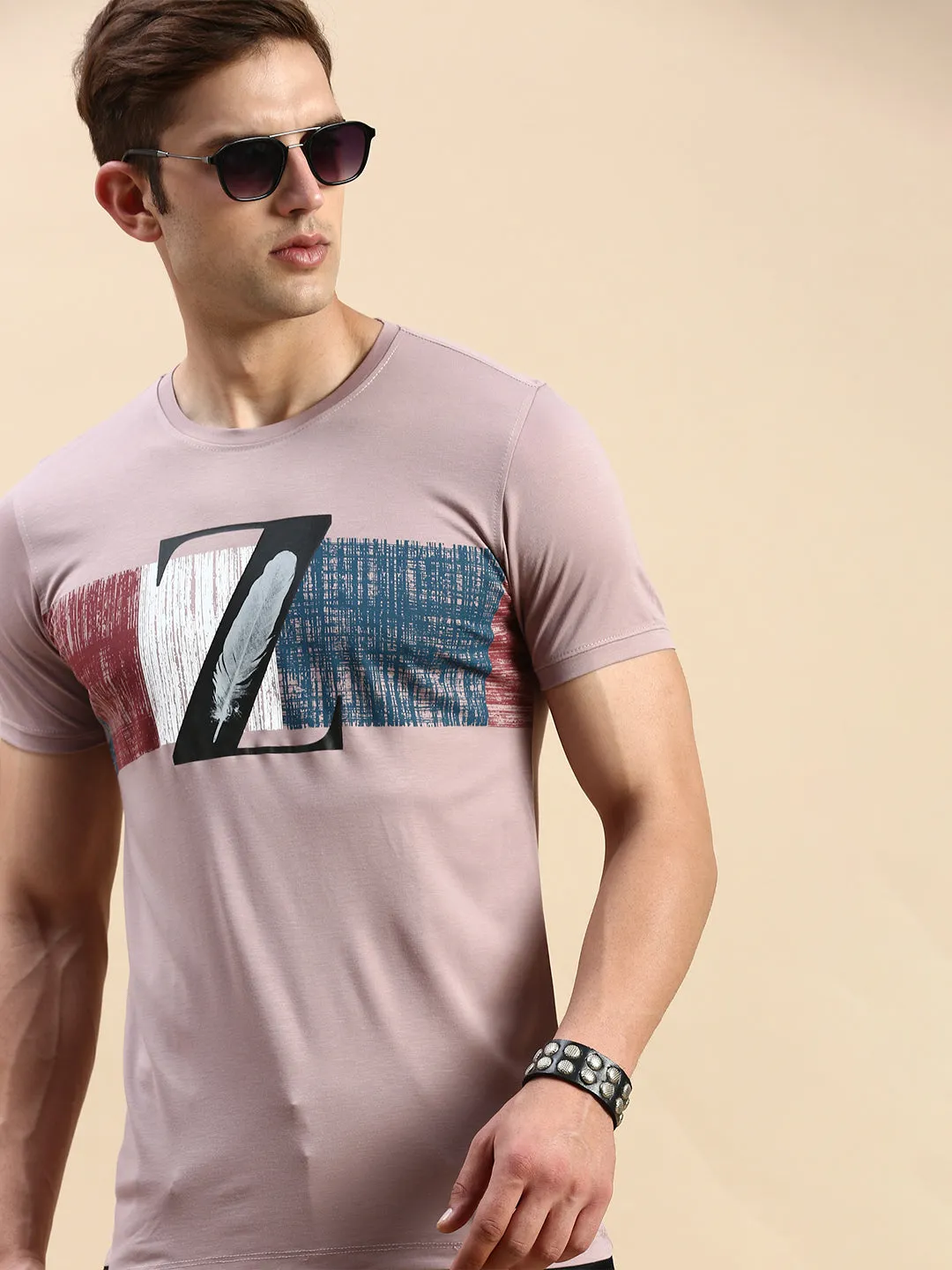 Men Mauve Printed T Shirt