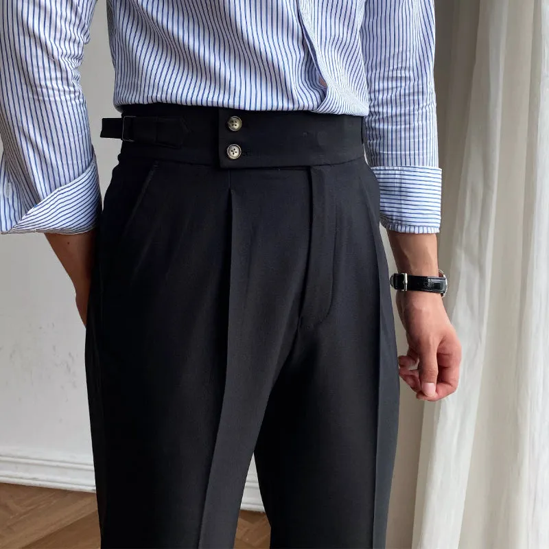 Men's British High Waist Pants Straight Leg Casual Non-Iron Business Trousers