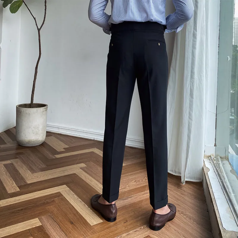 Men's British High Waist Pants Straight Leg Casual Non-Iron Business Trousers