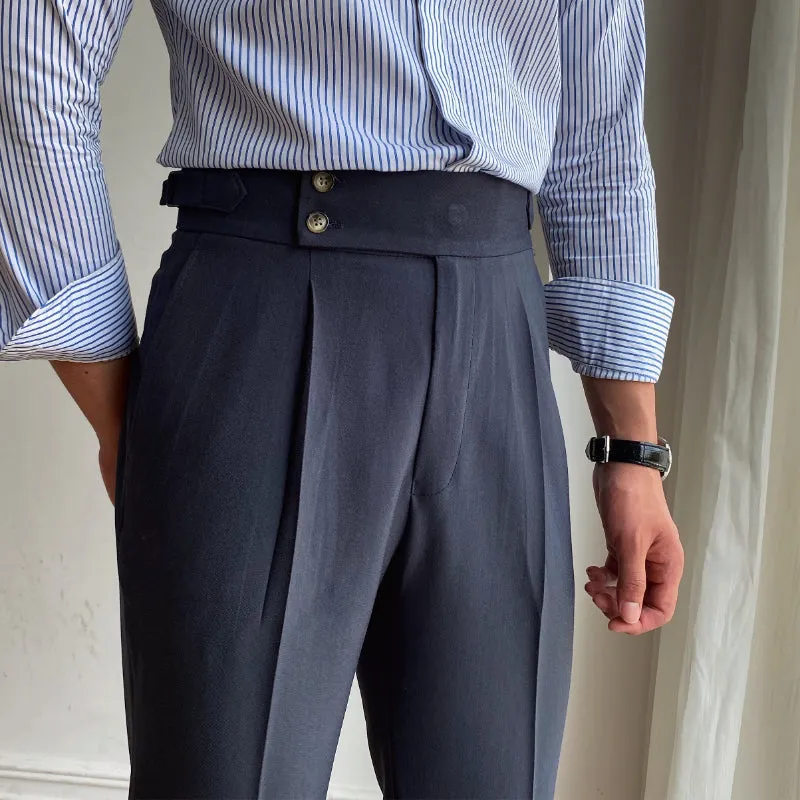 Men's British High Waist Pants Straight Leg Casual Non-Iron Business Trousers