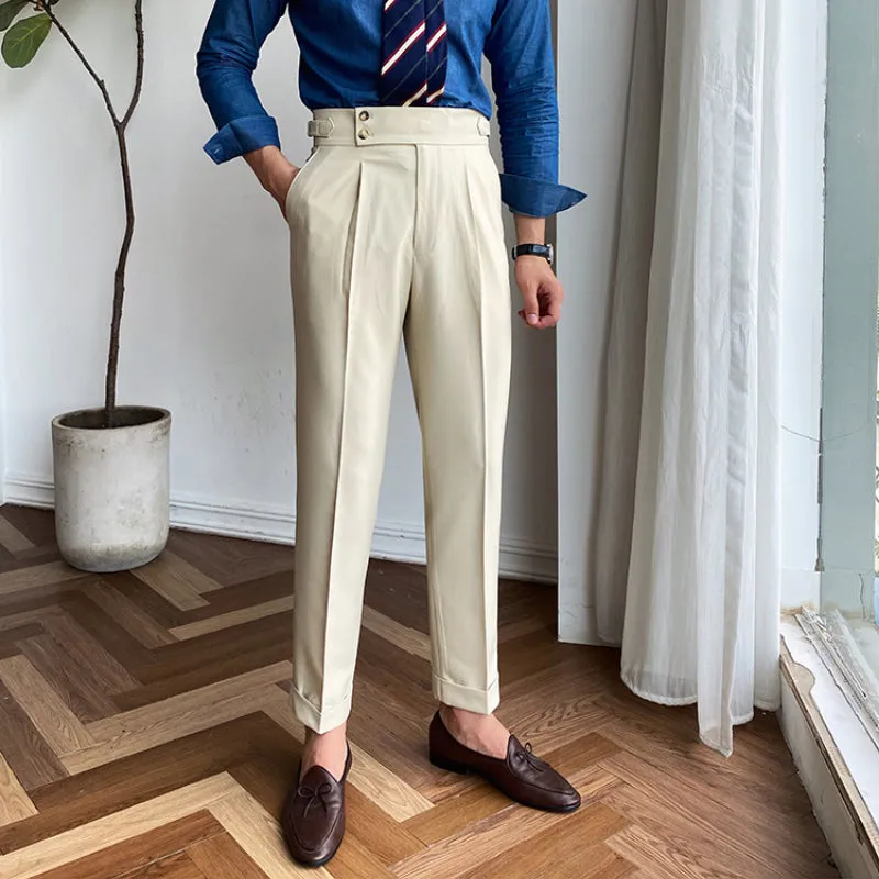 Men's British High Waist Pants Straight Leg Casual Non-Iron Business Trousers