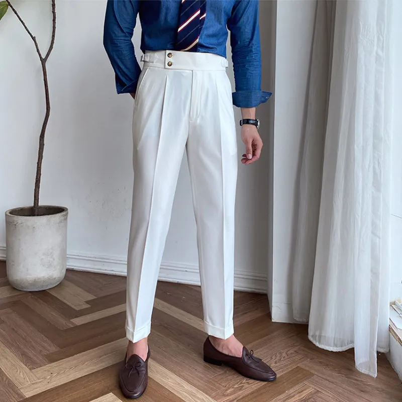 Men's British High Waist Pants Straight Leg Casual Non-Iron Business Trousers