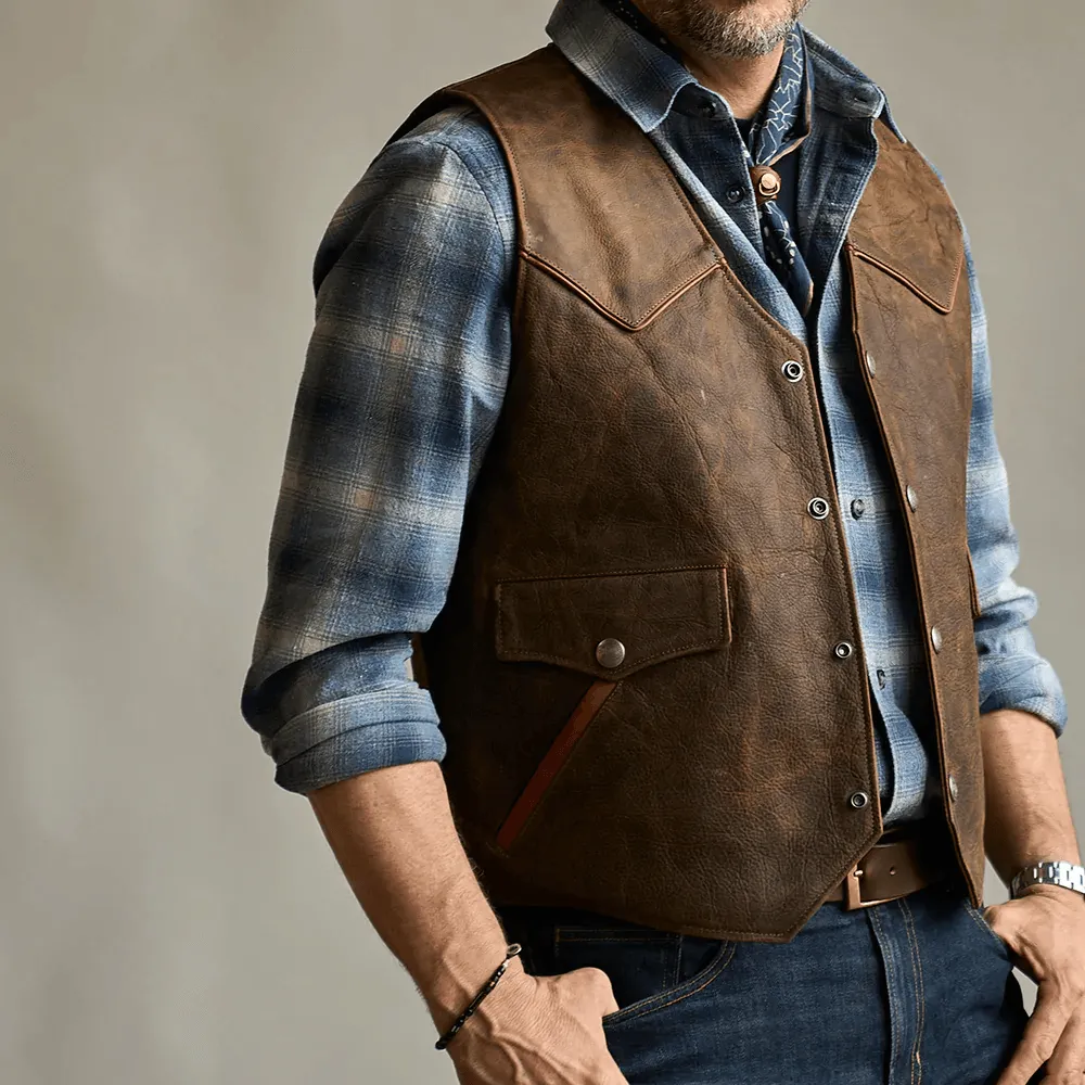 Men's Brown Western Cowboy Biker Leather Vest