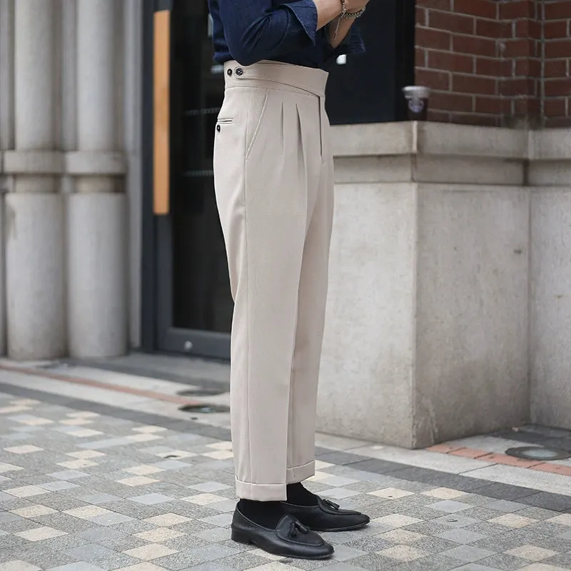 Men's Double Pleat Drape Non-iron Straight-leg Trousers