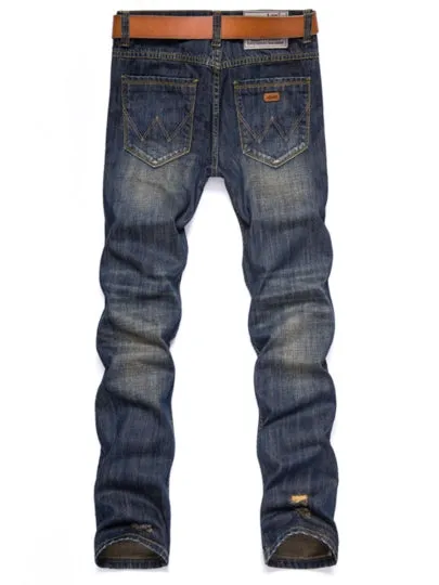 Men's Fashion Jeans Mid Waist Worn Hole Slim Fit