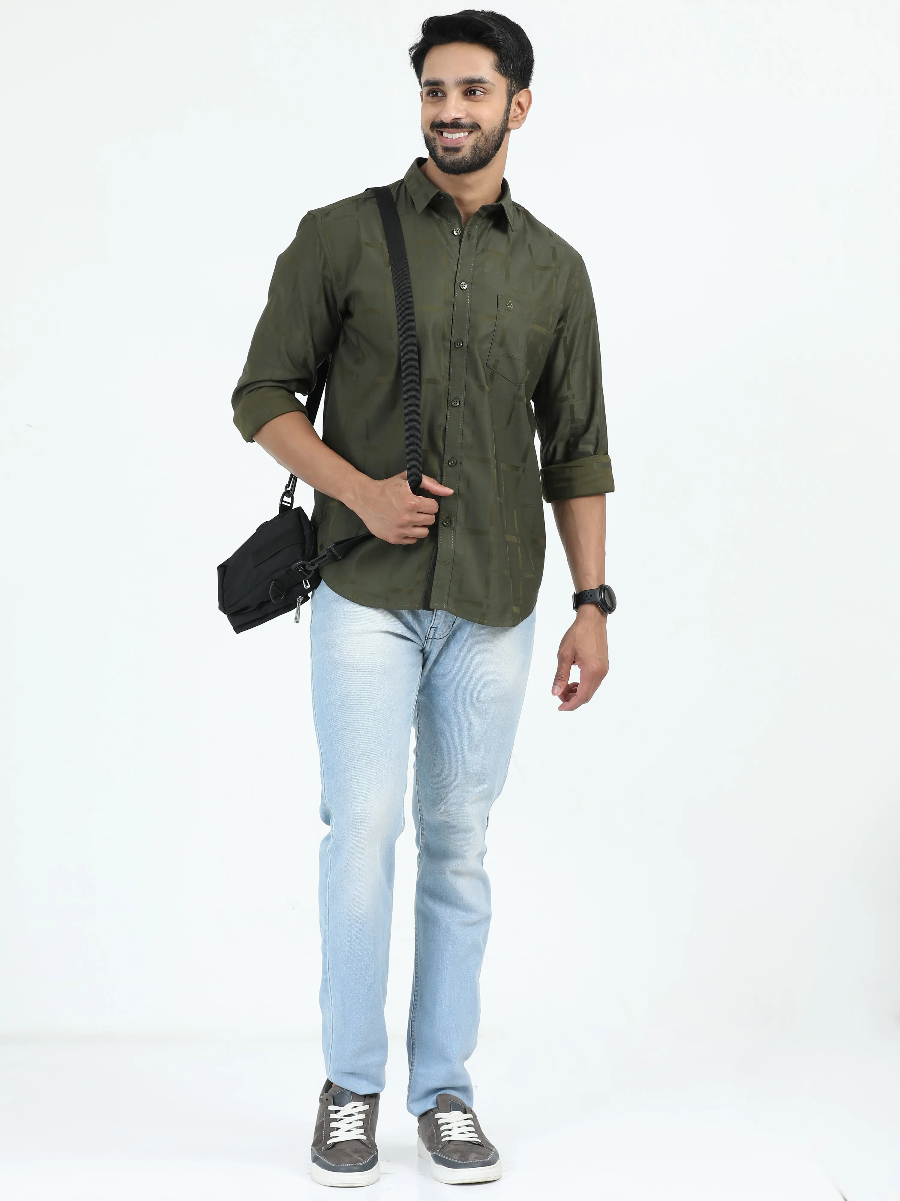 MEN'S GREEN PLAIN SLIM FIT SHIRT