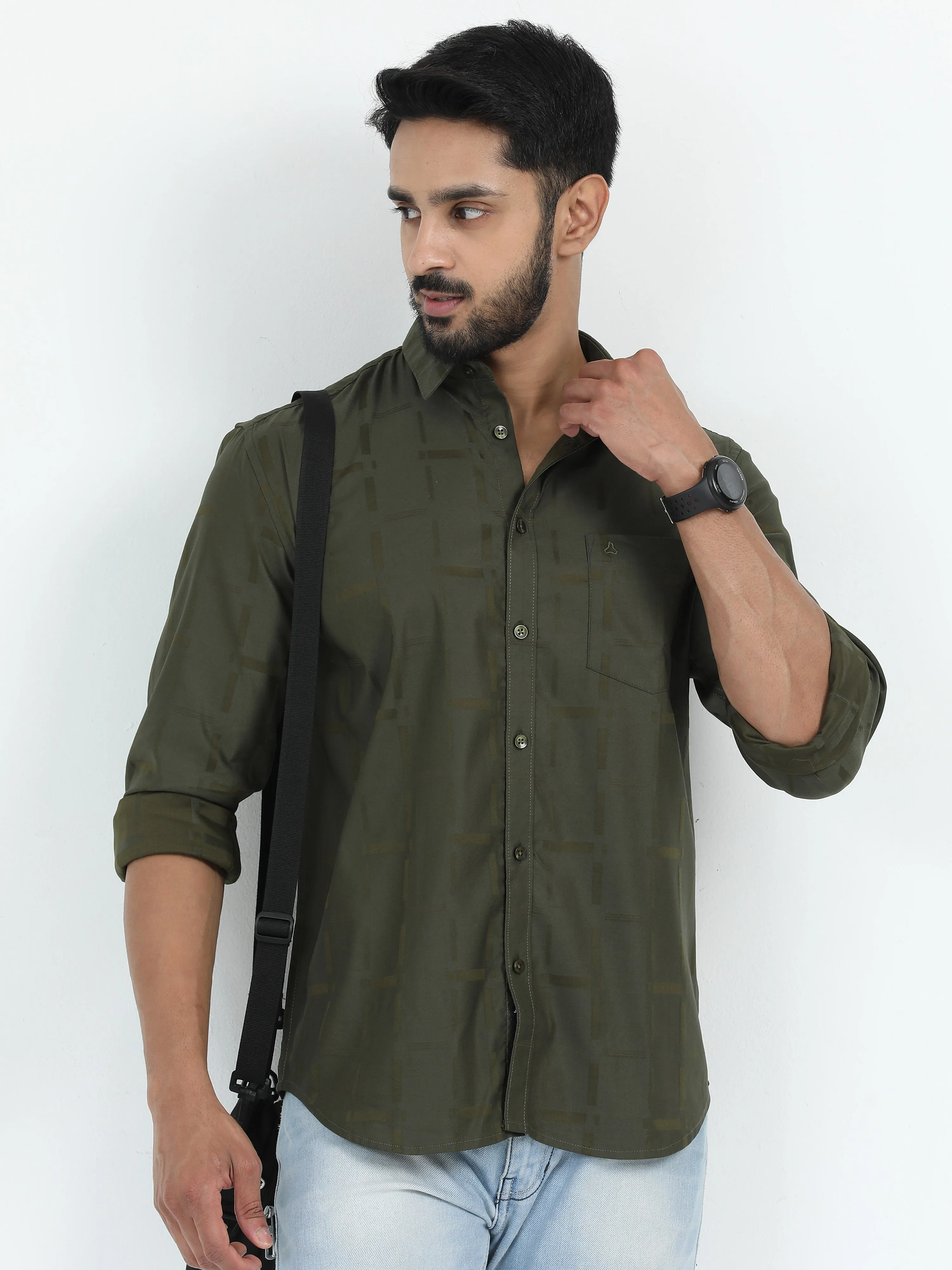 MEN'S GREEN PLAIN SLIM FIT SHIRT