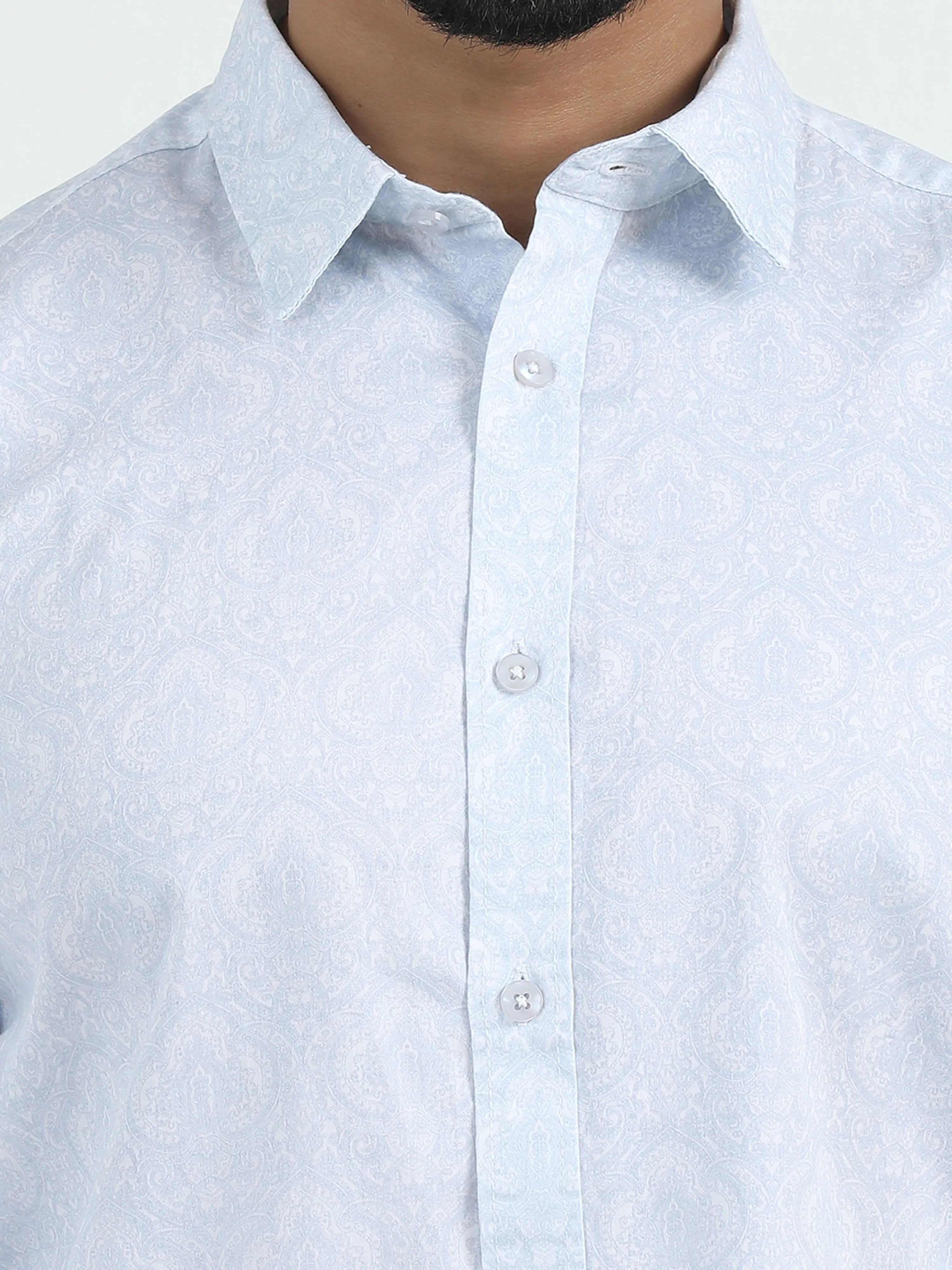 MEN'S LT.BLUE PRINT SLIM FIT SHIRT