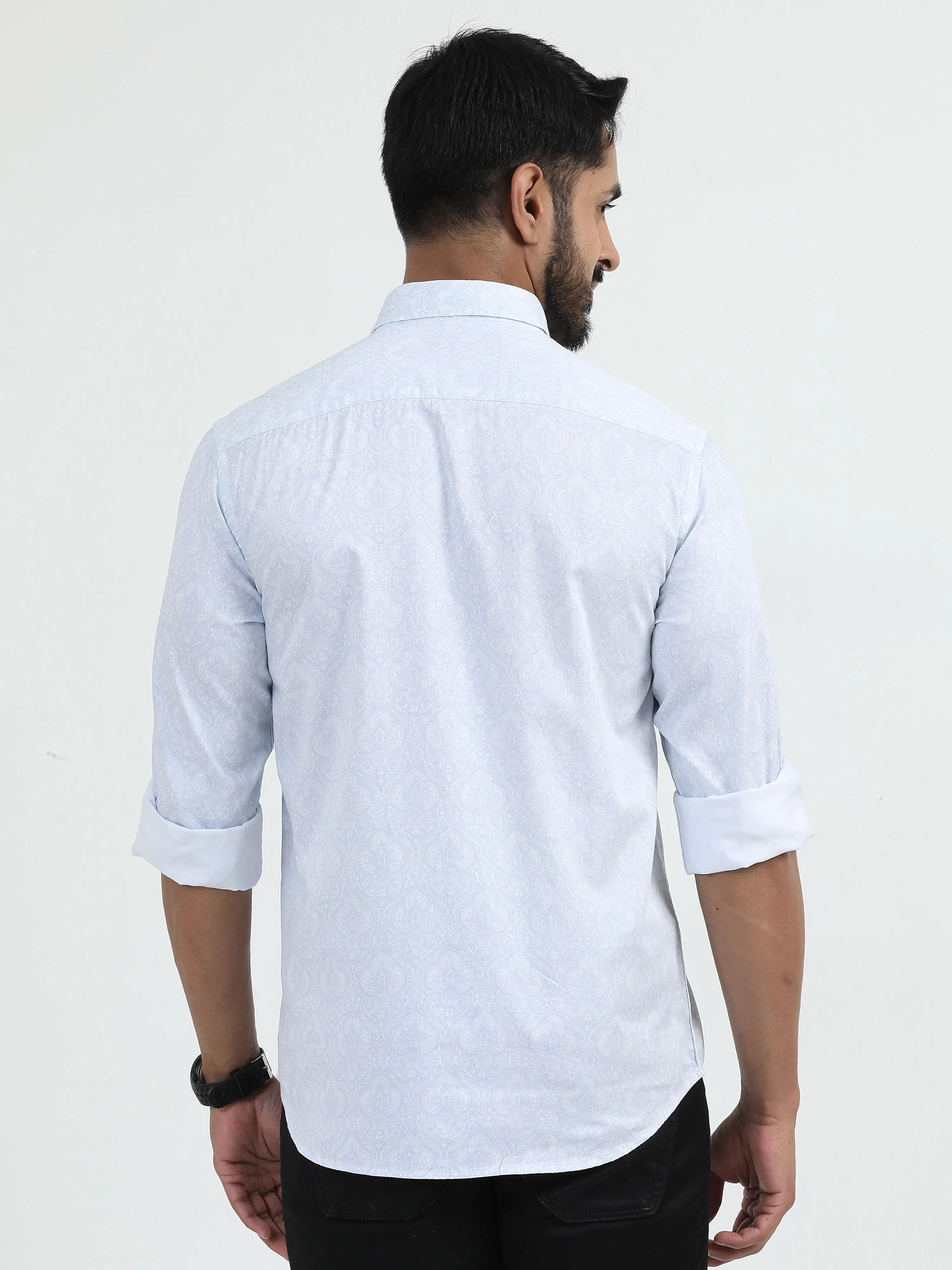 MEN'S LT.BLUE PRINT SLIM FIT SHIRT