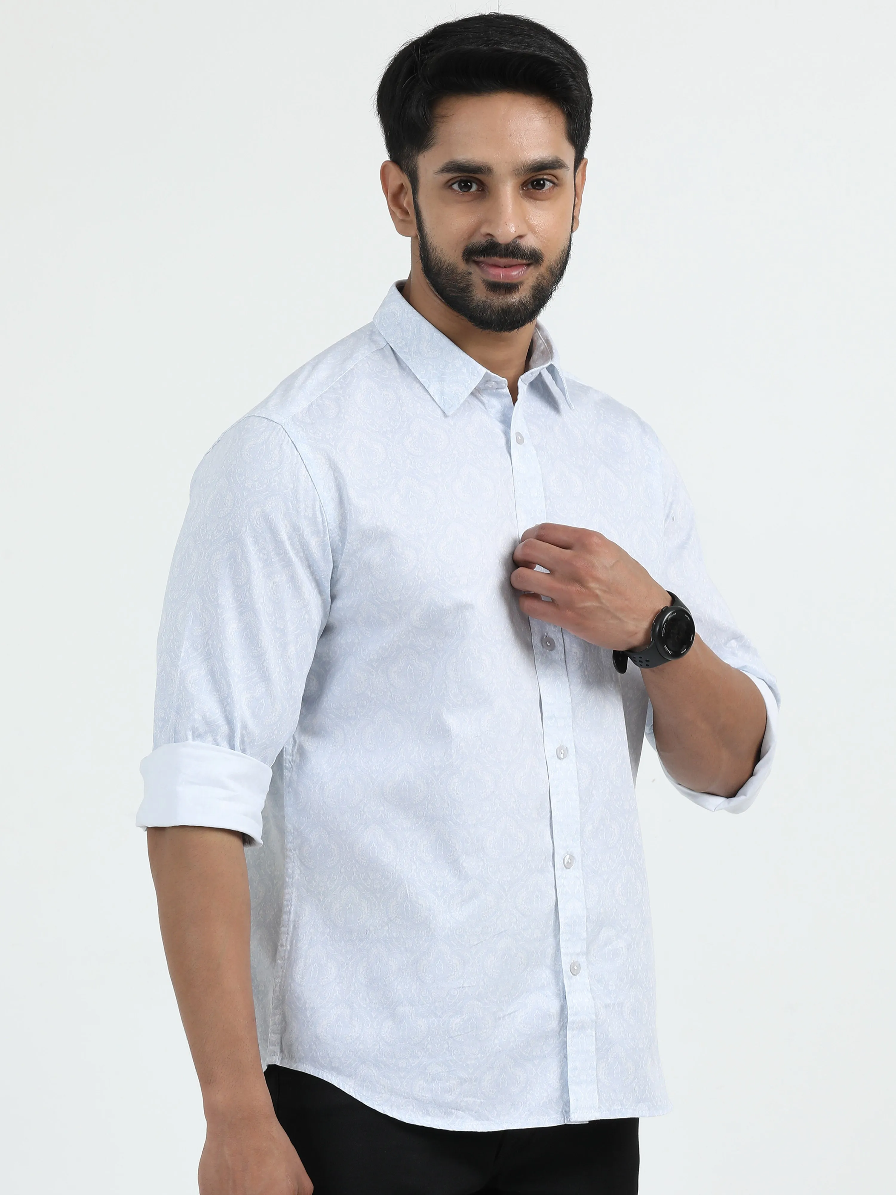 MEN'S LT.BLUE PRINT SLIM FIT SHIRT