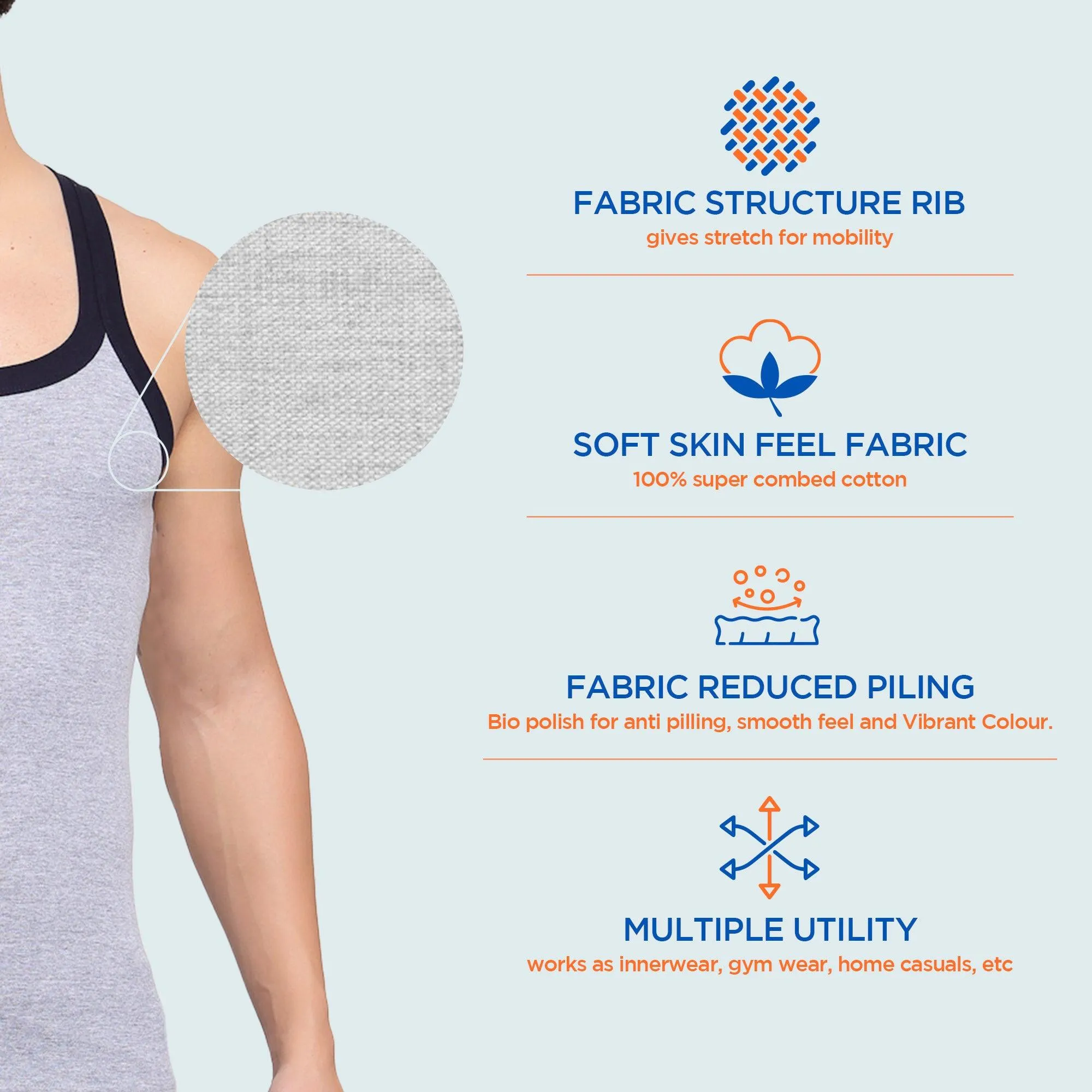 Men's Solid Gym Vest- Pack of 2 (Grey & Navy)