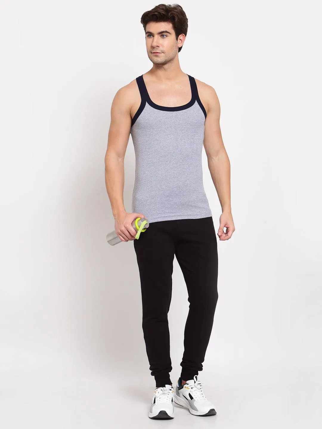 Men's Solid Gym Vest- Pack of 2 (Grey & Navy)