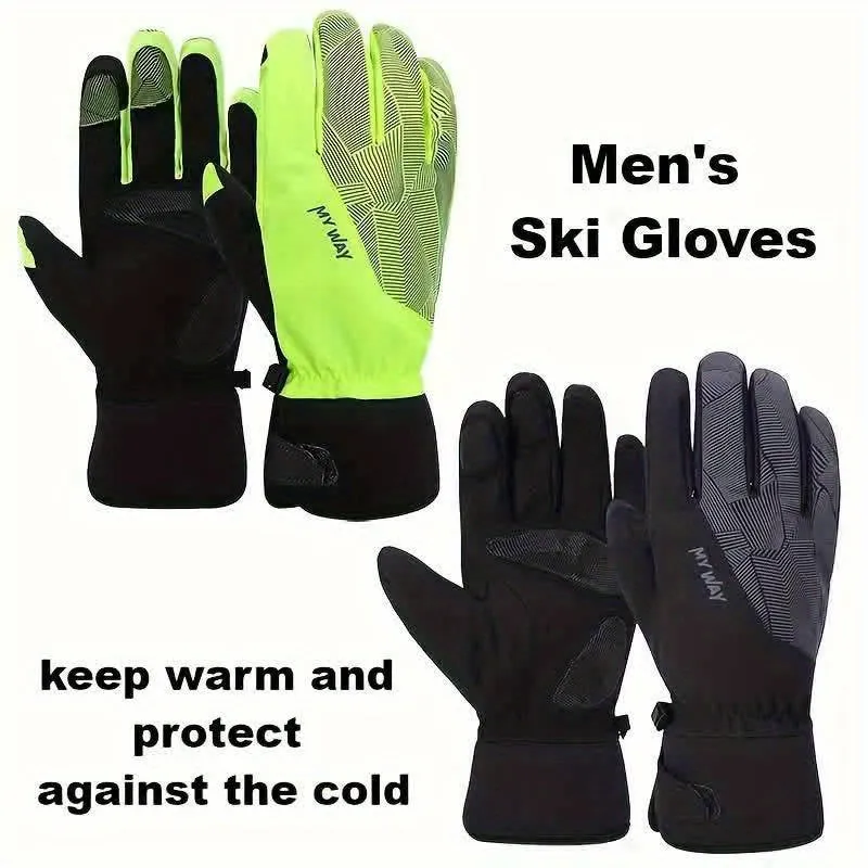 Men's Touchscreen Ski Gloves - Full Finger, Windproof & Warm for Outdoor Cycling and Mountaineering