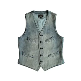 Men's Washed Blue Sashiko Vest - Elegant Style Vintage Waistcoat