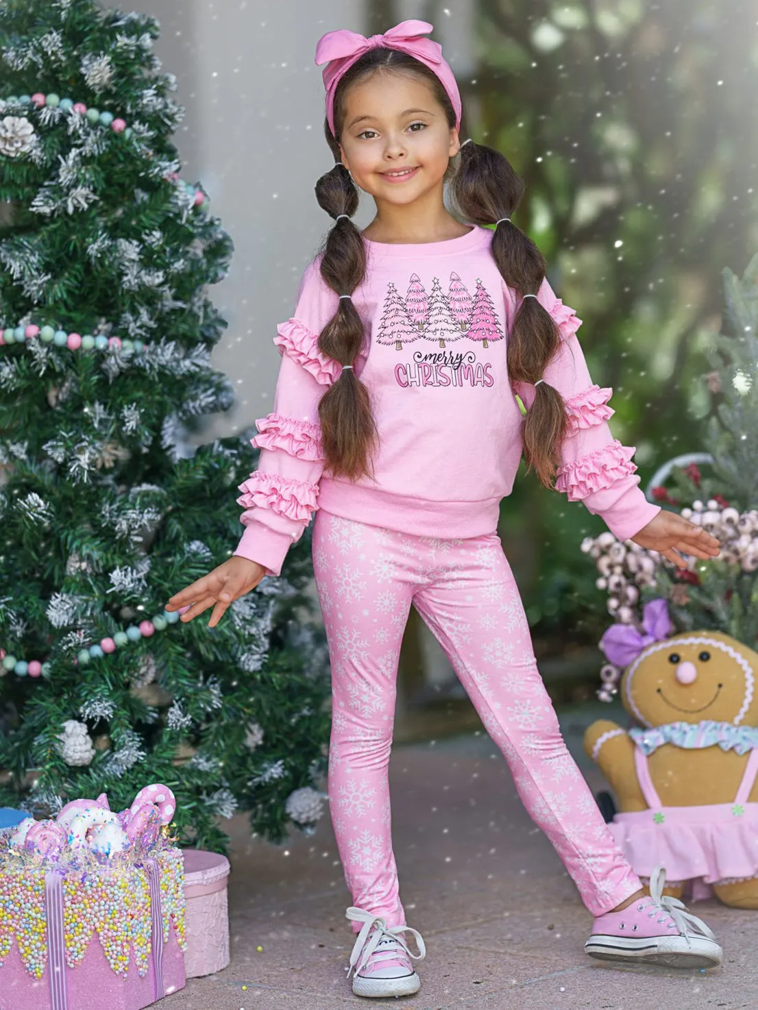 Merry Christmas Ruffle Top and Snowflake Legging Set