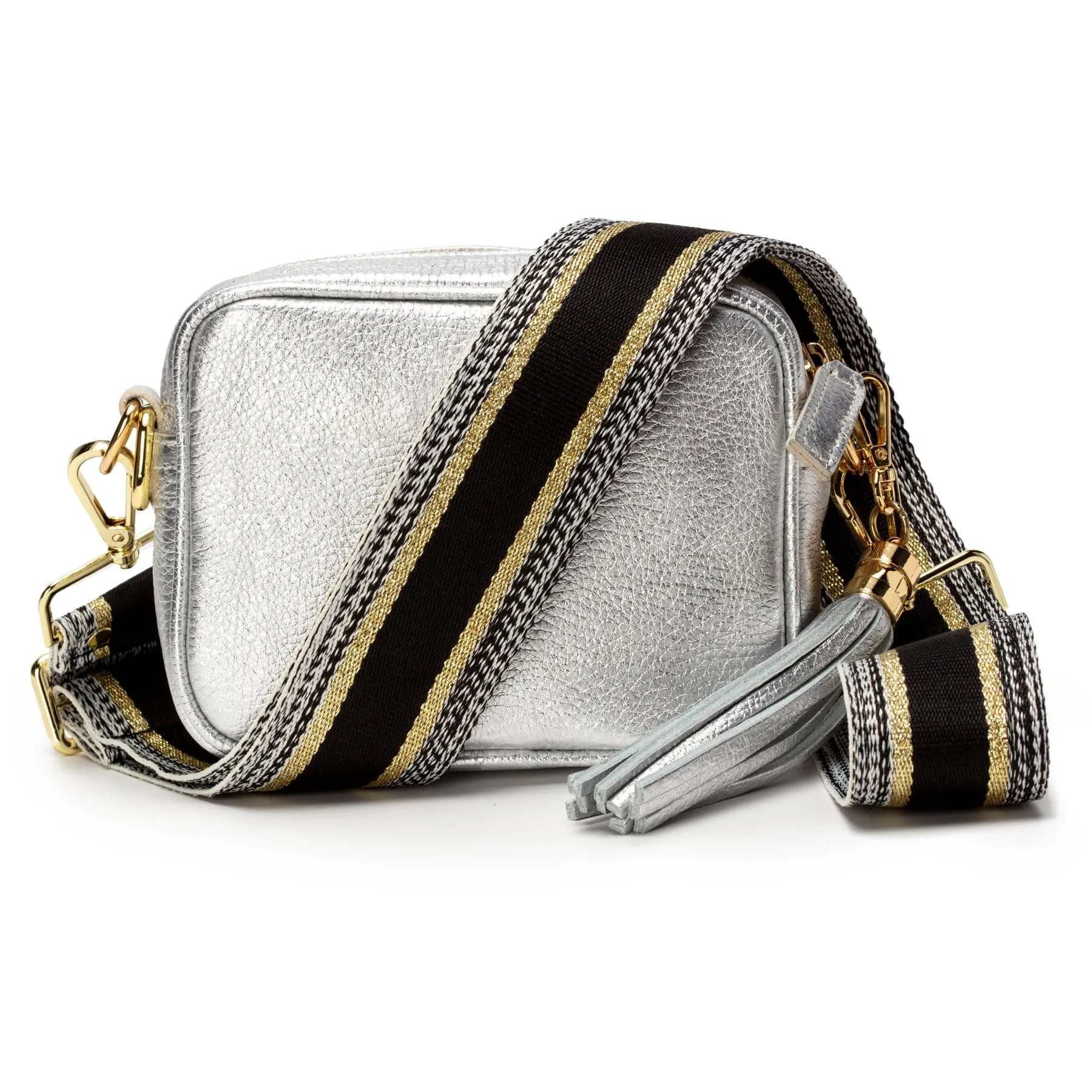 Mini Crossbody Silver (Metallic Black/Gold Strap)