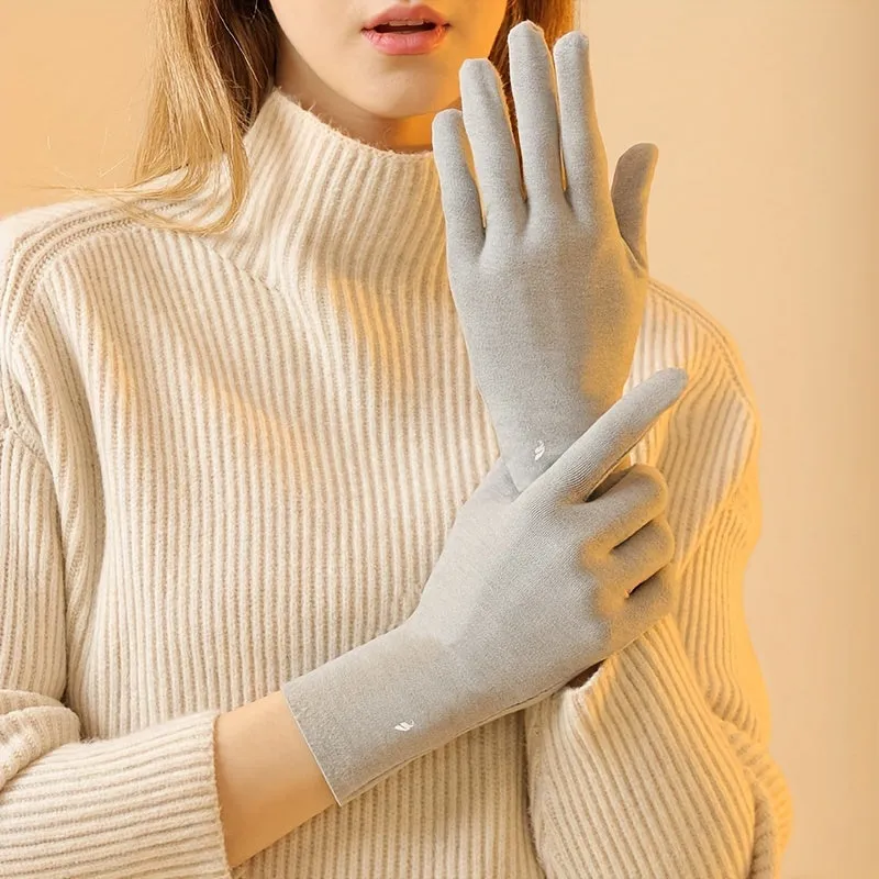 Minimalist Solid Color Thin Gloves Stylish Split Finger Warm Gloves Autumn Winter Windproof Coldproof Riding Gloves