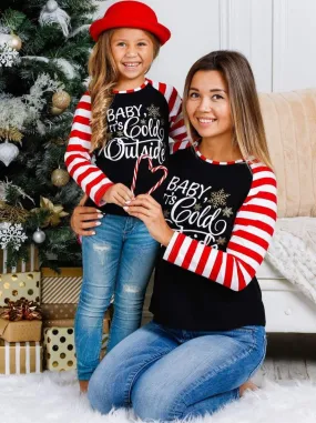 Mommy and Me Baby It's Cold Outside Striped Raglan Top