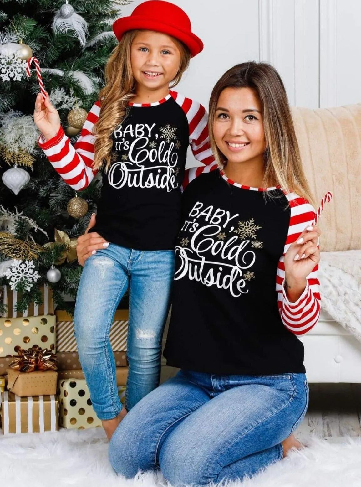 Mommy and Me Baby It's Cold Outside Striped Raglan Top