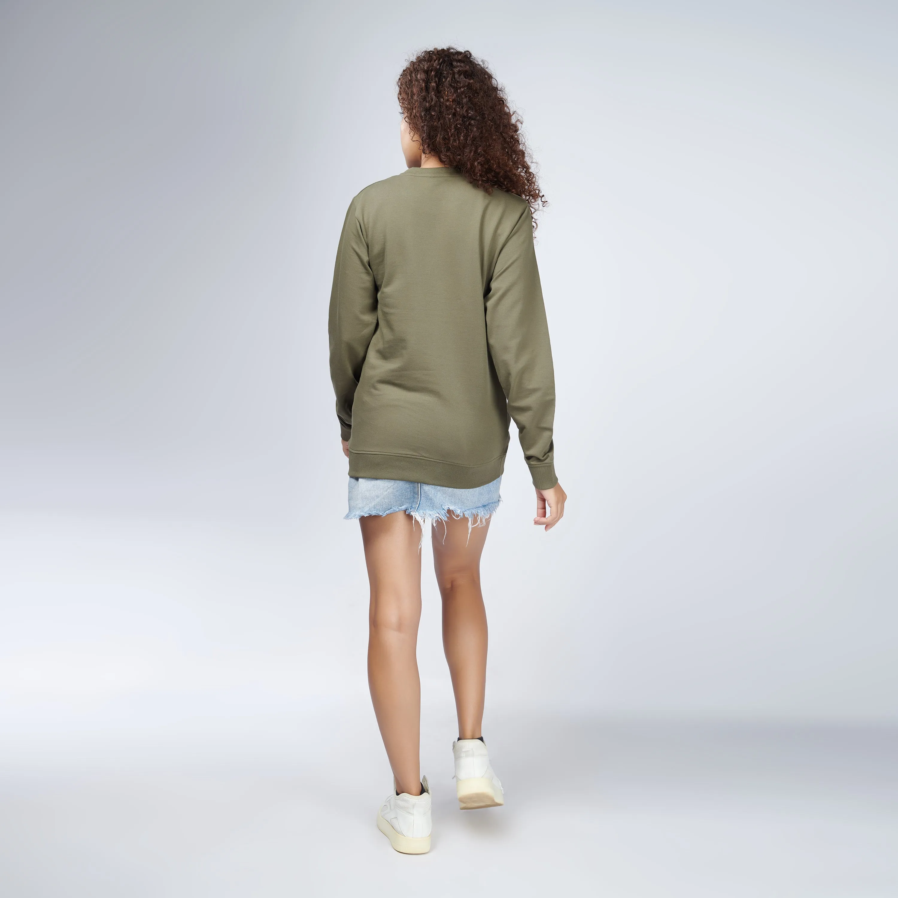 Moss Green Crew Neck Sweatshirt for Women