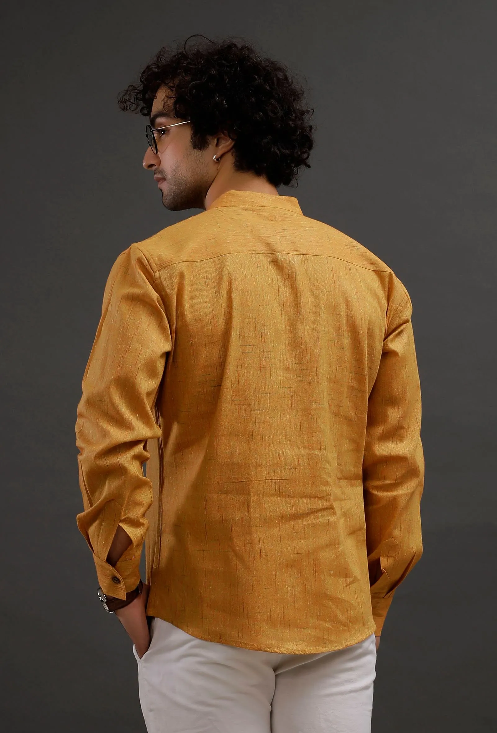 Mustard Cotton Slim Fit Shirt