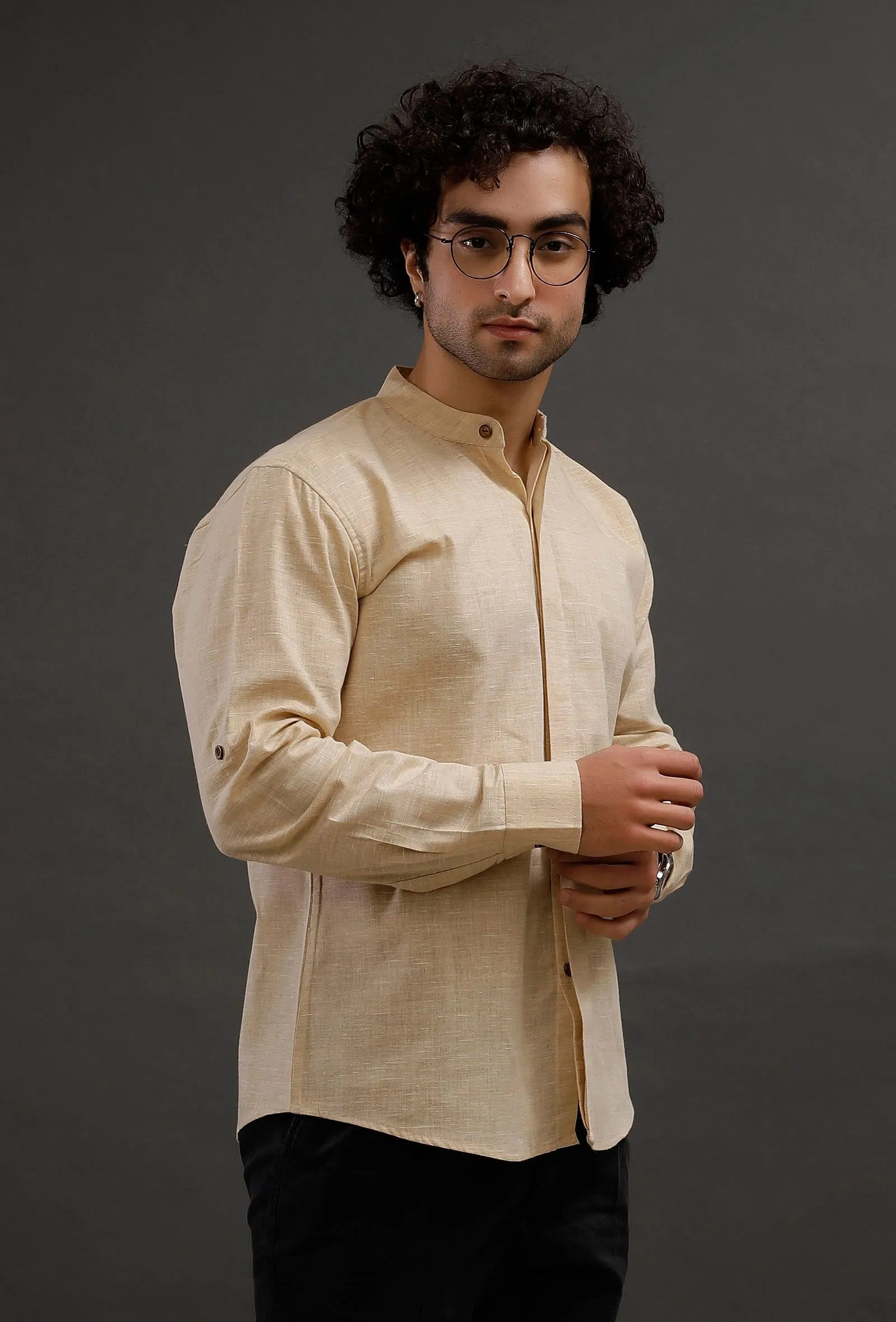 Muted Beige Cotton Slim Fit Shirt