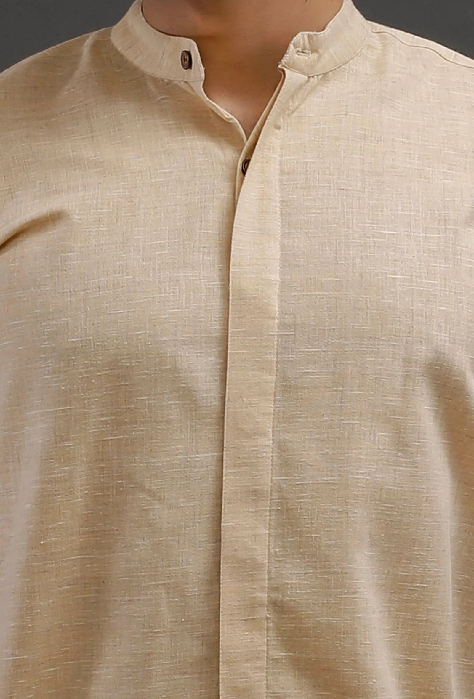 Muted Beige Cotton Slim Fit Shirt