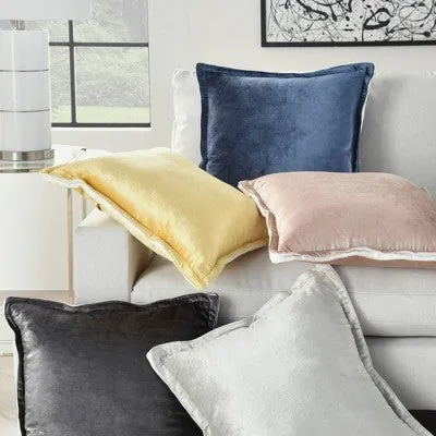 New - 20"x20" Oversize Sofia Solid Velvet Flange Square Throw Pillow Blush - Mina Victory