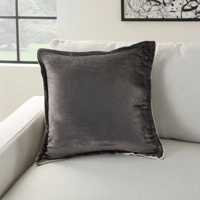 New - 20"x20" Oversize Sofia Solid Velvet Flange Square Throw Pillow Charcoal - Mina Victory