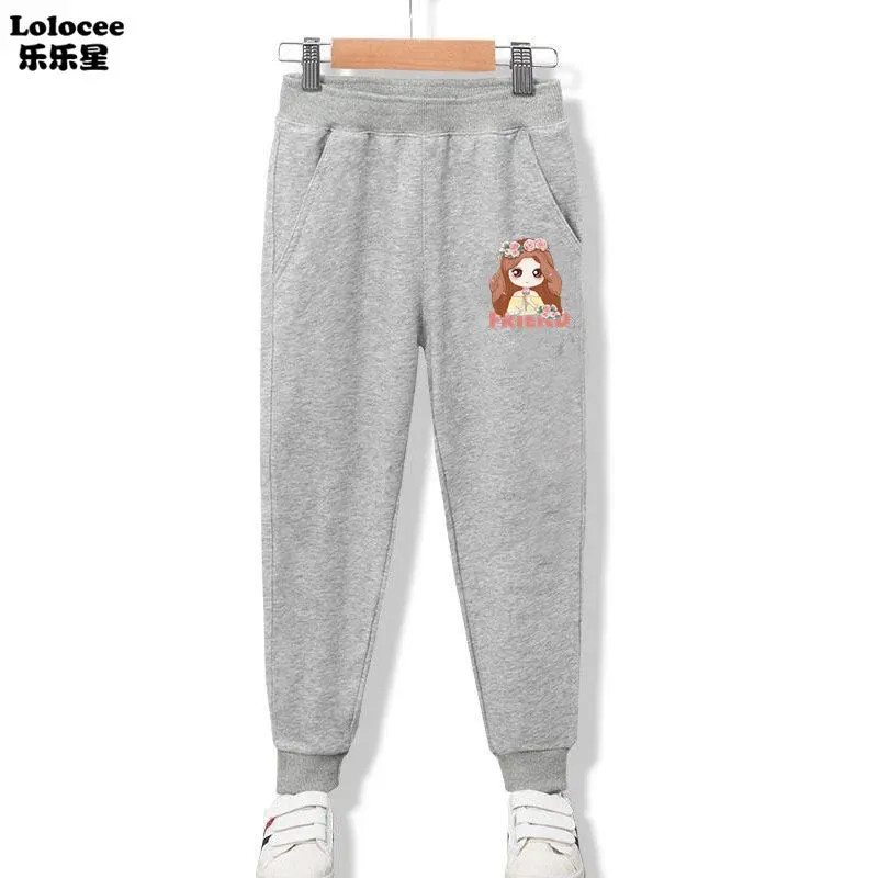 New Arrival Kids Elastic Pants Spring Autumn Cotton Girls Flower Heart Print Pocket Jogger Sweatpants Girls Clothing 3-14 Years