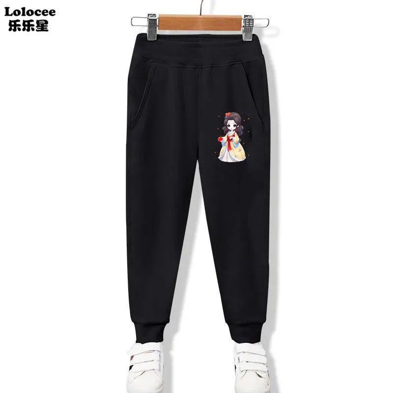 New Arrival Kids Elastic Pants Spring Autumn Cotton Girls Flower Heart Print Pocket Jogger Sweatpants Girls Clothing 3-14 Years