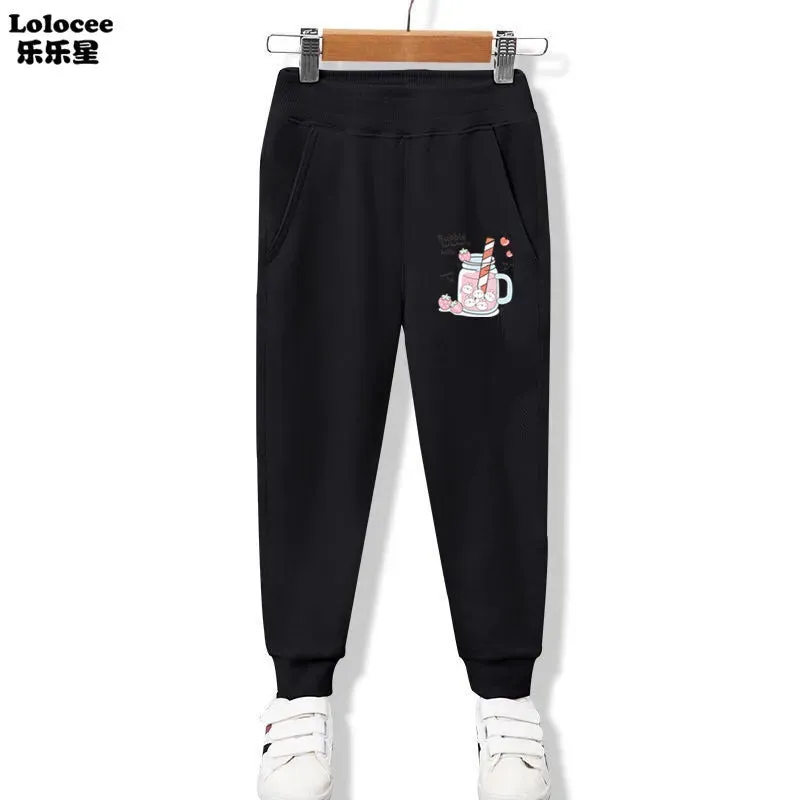 New Arrival Kids Elastic Pants Spring Autumn Cotton Girls Flower Heart Print Pocket Jogger Sweatpants Girls Clothing 3-14 Years