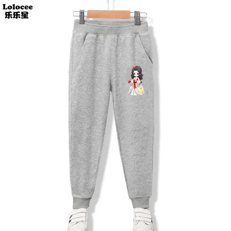 New Arrival Kids Elastic Pants Spring Autumn Cotton Girls Flower Heart Print Pocket Jogger Sweatpants Girls Clothing 3-14 Years