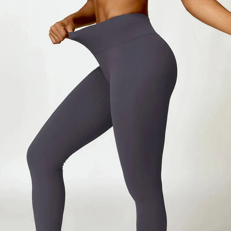 Nude High Waist Female Yoga Leggings - Breathable Running Sports Clothing