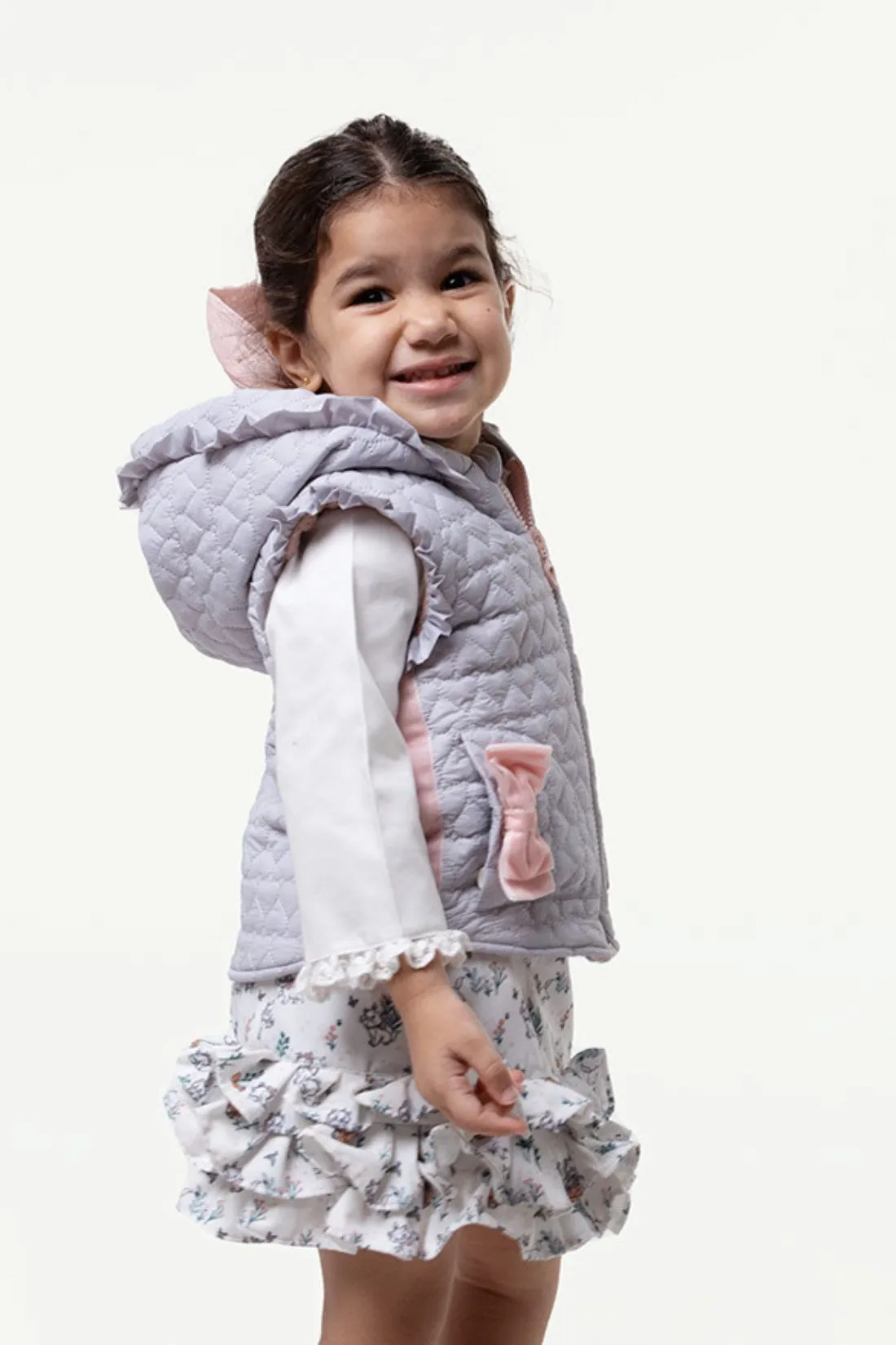 One Friday Grey Heart Shape Quilted Jacket For Baby Girls