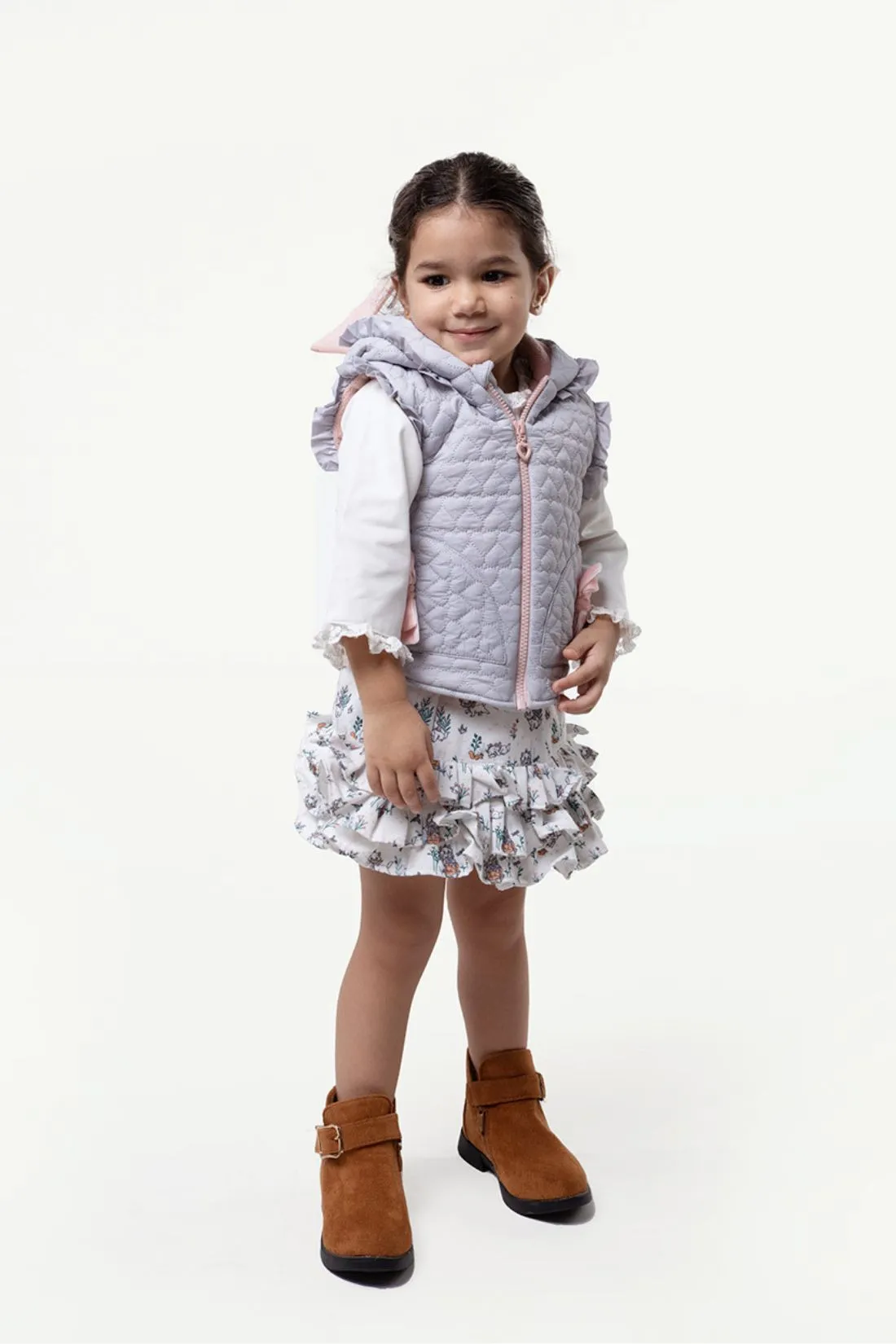 One Friday Grey Heart Shape Quilted Jacket For Baby Girls